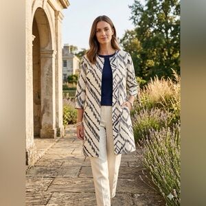 Valette Black and Cream Geometric Trench Coat